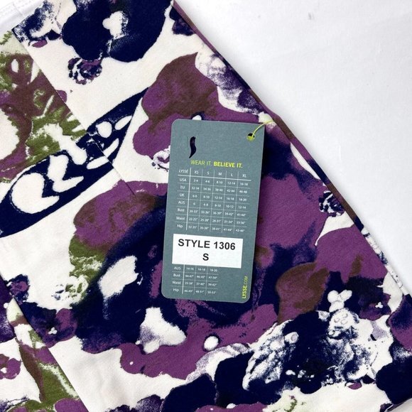 LYSSE 1306 Tummy Control Purple Floral Leggings Women S NWT High Rise Stretch - Picture 5 of 7